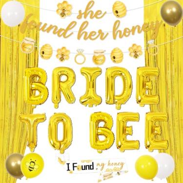 Imagem de Bee Bridal Shower Decorações She Found Her Honey Banner Garland Bride to Bee Balão de alumínio I Found My Honey Sash Gold Foil Franja Bee Balões de látex para mulheres, noivado, casamento, despedida