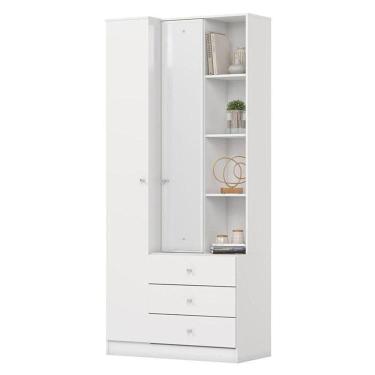 Imagem de Armário Multiuso Doha Com Espelho 2 Portas 3 Gavetas Branco Fosco - Henn