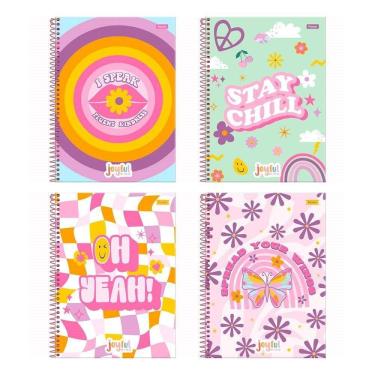 Imagem de Caderno Espiral Foroni Universitário Capa Dura Joyfull 1 Matéria 80 Folhas - Embalagem com 4 Unidades