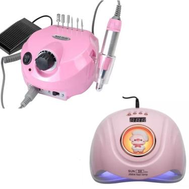 Imagem de Lixadeira Motor Porquinho 30 Mil Rpm Bivolt + Cabine De Unha Sun S8 Profissional 268w Rosa