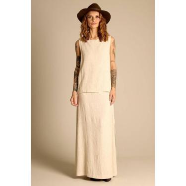 Imagem de Saia Longa Evasê Com Fendas Bege Yacamim A8-Feminino