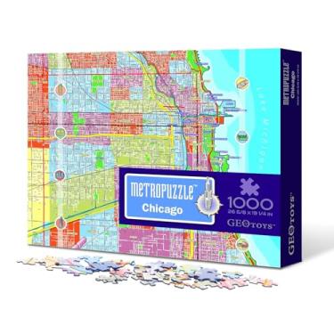 Imagem de GeoToys — Metropuzzle Chicago – Quebra-cabeças de 1000 peças para adultos – Quebra-cabeças detalhado da geografia do mapa da cidade dos Estados Unidos incluído