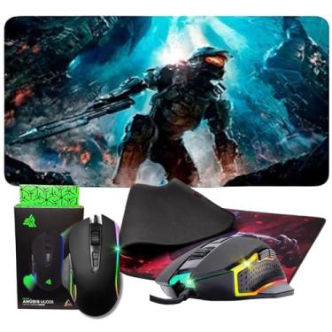 Imagem de Kit Gamer Mouse Ergonomico 6 Botões Led Rainbow e Tapete Mouse Pad Extra Grande 80x40 cm Antiderrapante (MMP-9)
