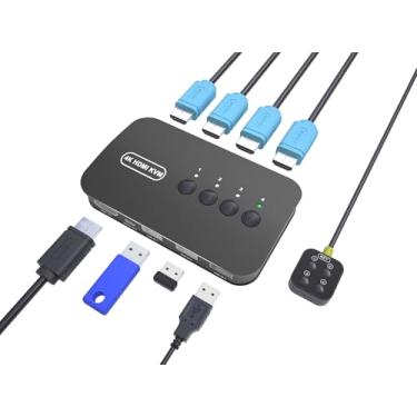 Imagem de DiamondTiger Comutador Hdmi Kvm De 4 Portas - Computadores Compartilham Teclado, Mouse, Impressora, Unidade Flash, Monitor Hd, Suporte 4K A 30 Hz, Cabos, 1 Controlador Mesa Incluído