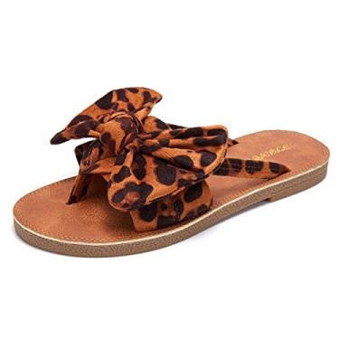 Imagem de FISACE Sandália feminina gladiadora de verão com tiras e bico anelado, Leopard, 6.5