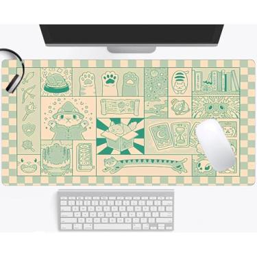 Imagem de Tapete de mesa de anime fofo para gatos e arrastões de cantil, kawaii, estética, 2GG, grande, estendido, para jogos, escritório, computador, desktop, mousepad, laptop, teclado, tapete de mesa 90,9 x