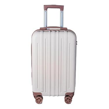 Imagem de Mala de Bordo 10KG Madri ABS Listrada Leve Giratória Anac (Branca Com Rose)