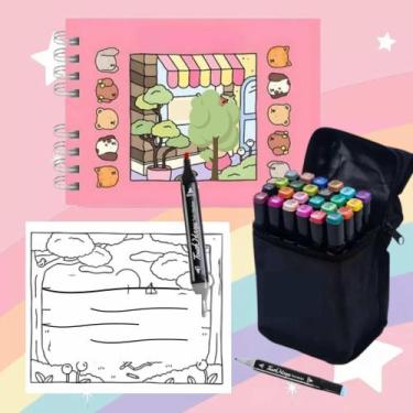 Imagem de Livro Para Colorir Anti Stress + Canetas 24 Cores - Kit Livro para col