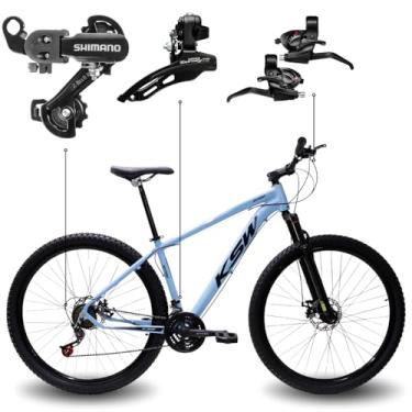 Imagem de Bicicleta Aro 29 KSW 21 Marchas Quadro Alumínio Cabeamento Interno Freio Mecânico Câmbios SH Tourney MTB (Azul Claro, 17)