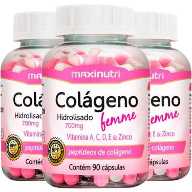 Imagem de Kit 3 Colágeno Hidrolisado Femme com Vitaminas E A C D e Zinco 90 Cáps