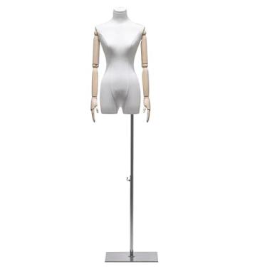 Imagem de Mannequin Roupas de manequim, torso de manequim feminino com altura ajustável, braços e dedos de madeira ajustáveis(White)