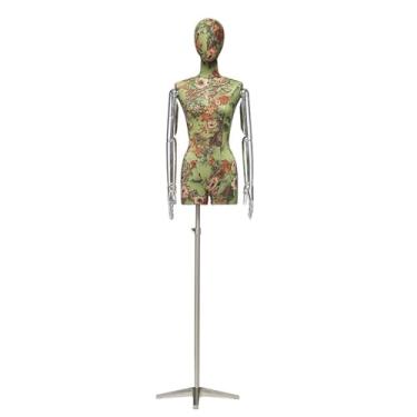 Imagem de Mannequin Manequim feminino destacável estilo chinês, torso ajustável em fibra de vidro e braços galvanizados, expositor de roupas para loja(Green2)