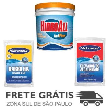Imagem de Kit Dicloro HidroAll 10 Kg, Barrilha, Elev Alcalinidade 2Kg