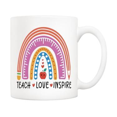 Imagem de 5Aup Caneca Thanks for Putting Up With My Kid Teacher, Rainbow and Apple Design – Presente engraçado de agradecimento para professores, mães, pais e educadores, ideal para presentes escolares, dia do