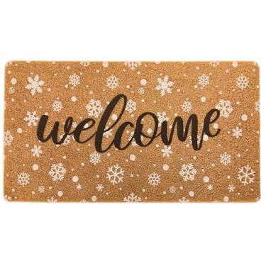 Imagem de Chirstmas Tapete de entrada externa de floco de neve de boas-vindas, tapete de entrada seanonal de fibra sintética antiderrapante com retenção de sujeira 43 cm x 76 cm para porta da frente, interior