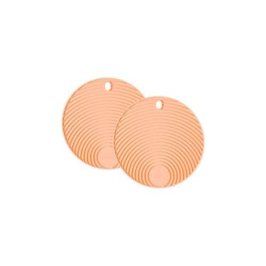 Imagem de Conjunto de Descansos de Panela Redondo de Silicone Laranja - 2 unidades - 17x17cm - Resistente ao Calor e Deslizamento - Livre de BPA