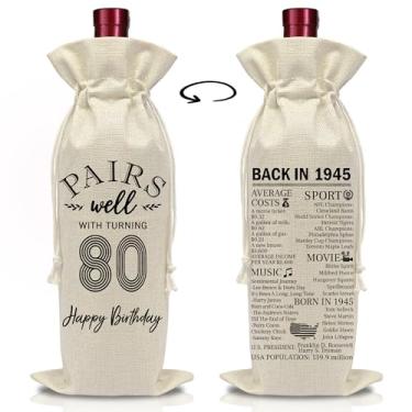 Imagem de AWSICE Bolsa de garrafa de vinho de feliz aniversário, combina bem com presentes de dia especial, sacolas de presente de vinho de aniversário com cordão, ideias engraçadas de presente para completar