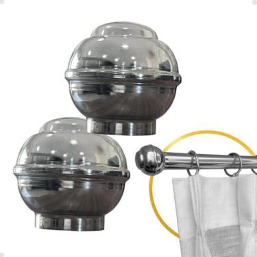 Imagem de Kit Ponteira Bola 19mm Alumínio Varão Cortina Instalação Cores Tubo Co