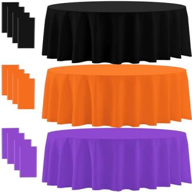 Imagem de BCCSNNM N Toalha de mesa redonda de plástico para Halloween, 213 cm, laranja, preto, roxo, toalhas de mesa descartáveis para decorações de festa de Halloween
