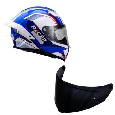 Imagem de Capacete Racer1 Rc1 Octane Branco Azul Vermelho Mais Viseira Rc1 Fume,