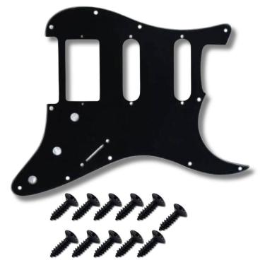 Imagem de Kit Escudo P Guitarra Strato Hss Black + 11 Parafuso Preto