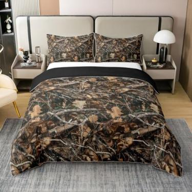 Imagem de Feelyou Jogo de cama de camuflagem 100% algodão, galhos de árvores, estilo militar, botânico, 2 peças, sem edredom