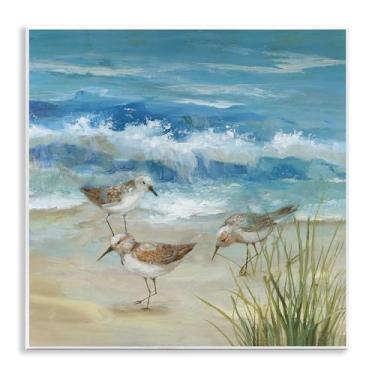 Imagem de Stupell Industries Design artístico de placa de parede Beach Sandpiper Gathering por Nan, 12 x 12