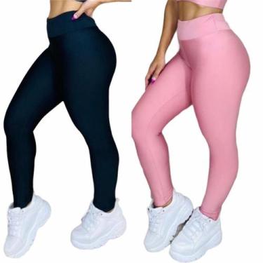 Imagem de Kit com 2 Calças Leg Suplex Feminina Fitness - NoBrand, Preto, Rosa