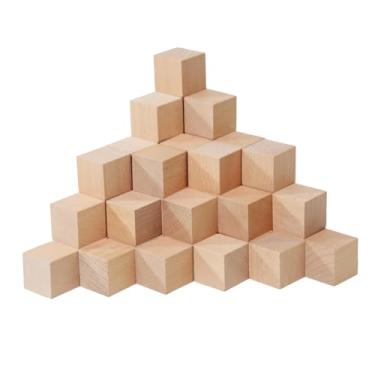 Imagem de KiBcsLic 50 peças de blocos de madeira, blocos de construção, brinquedos de contagem, artesanato criativo, matemática, classificação, cubos pequenos para chá, Marrom, M