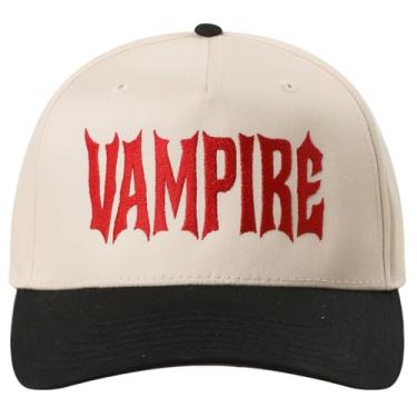 Imagem de MIRMARU Boné de caminhoneiro bordado de Halloween com 5 painéis, dois tons, ajustável, boné de beisebol para homens e mulheres, Vampiro, preto / natl, tamanho �nico