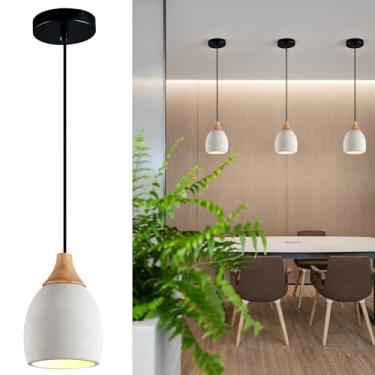 Imagem de ADCTHOME Luminária Pendente De Concreto Com Madeira, E26, Para Restaurante E Bar, Industrial Moderna Cimento, Ilha Cozinha, Sala Jantar Quarto (Pacote 3)