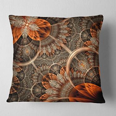 Imagem de Designart Arte Digital Laranja Marrom Fractal Flor' Sala de Estar, Sofá, Almofada + Capa de Almofada Estampada em ambos os lados 45,72 x 45,72 cm