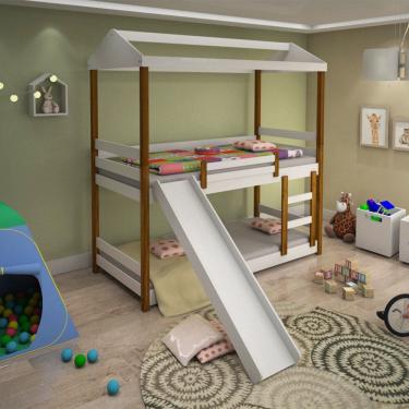 Imagem de Beliche Infantil Solteiro Manuela com Escorregador Branco e néctar das flores