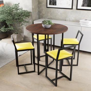 Imagem de Conjunto Mesa Redonda Imbuia 4 Cadeiras Pequena Estofado Industrial Bl