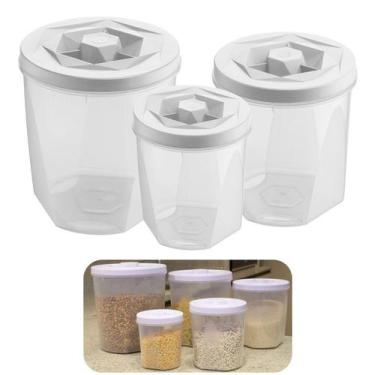 Imagem de Kit 3 Pote Porta Mantimentos Alimentos Com Tampa Cozinha Armário - UZ1