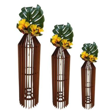 Imagem de Vaso de Chão Decorativo Grande MDF PENEDO - LENOBRE, Marrom, Kit com 3