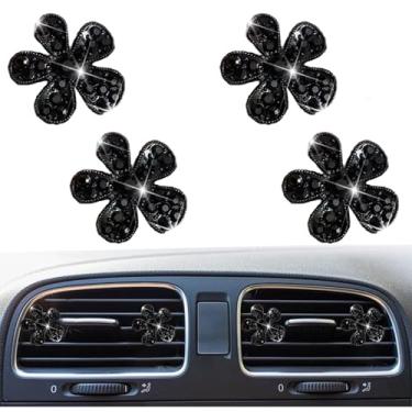 Imagem de 4 peças de clipes de ventilação de margarida brilhante, purificadores de ar fofos margaridas, difusor com pingente de decoração de interiores de strass, acessórios de decoração de diamante para