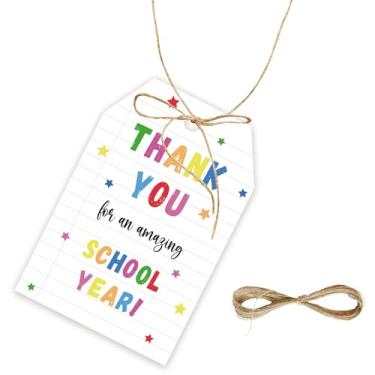 Imagem de 50 etiquetas de agradecimento por um ano escolar incrível, etiqueta de presente de agradecimento do professor com cordão para festa de formatura, último dia de aula, etiquetas de papel de