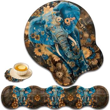 Imagem de Descanso de pulso para teclado e mouse pad suporte de pulso com conjunto de porta-copos em forma de renda, espuma viscoelástica de gel ergonômico e base antiderrapante, digitação fácil e alívio da dor