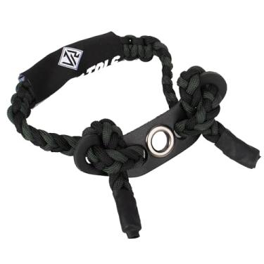 Imagem de JRONG Tols Faixa de pulso com arco para tiro com arco e flecha, alça de paracord ajustável com garfo de couro para estabilizar acessórios de caça de arco composto (preto e verde)