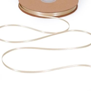Imagem de LaRibbons Fita de cetim nude 1/20.3 cm 100 metros fina dupla face marfim fita de seda para buquê de flores, artesanato, embrulho de presente, laço de casamento, decoração de Natal