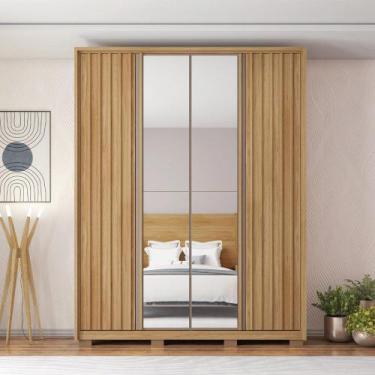 Imagem de Guarda Roupa Solteiro Bravus 4 Portas de Bater com Espelhos e 3 Gaveta