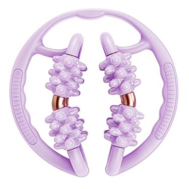 Imagem de menolana Rolo de massagem para pernas, ferramenta de massagem para pernas, 8 rodas, fitness, equipamento versátil para musculação, rolo muscular, braçadeira, Roxo