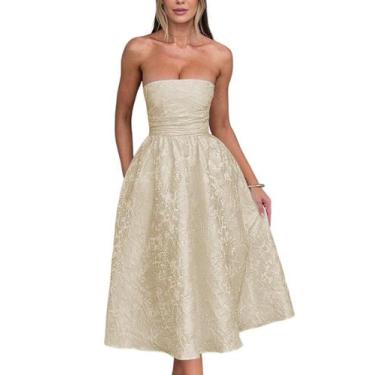 Imagem de Vestido de festa EEMEII 2025 A-Line sem alças Champagne Plus Size