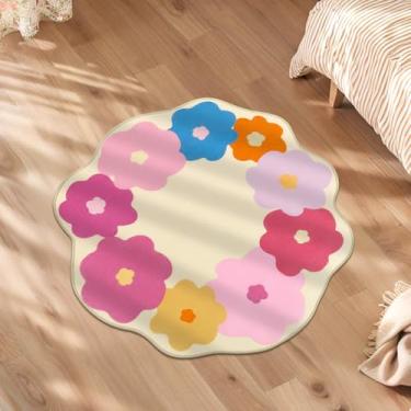 Imagem de Tapete de área recortado redondo rosa, tapete recortado, irregular em forma de flor, tapete floral, fofo, para quarto, antiderrapante, lavável, para quarto de meninas, sala de estar, dormitório