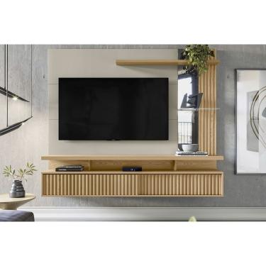 Imagem de Home p/ TV até 60 Pol Maragogi c/ 2 Porta e 2 Prateleiras 182x154cm Carvalho/Off White - Linea Brasil