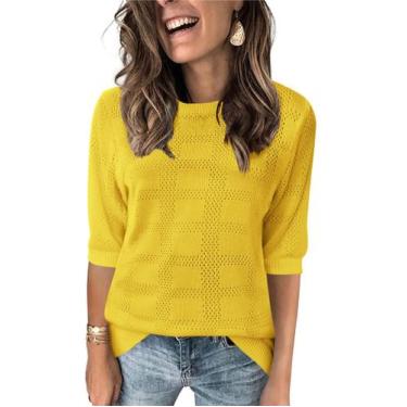 Imagem de Suéter feminino Zeagoo, pulôver de malha de crochê, amarelo