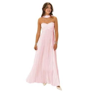 Imagem de Vestido de dama de honra KMQSY sem alças rosa de chiffon longo com cac