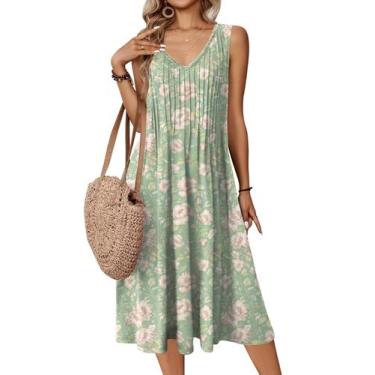 Imagem de Vestido de verão Zeagoo sem mangas plissado, primavera, verão, verde, 