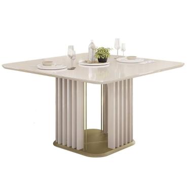 Imagem de Mesa De Sala Jantar Melissa C/ Tampo Madeirado C/ Vidro Curvo 136x136cm Off White/off White - Dj Móveis
